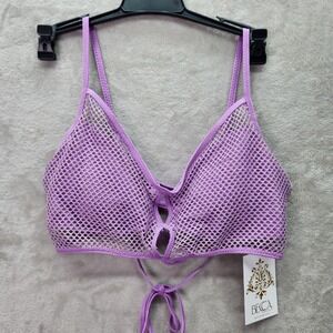 Becca‎ Bikini Top Size L Purple Metallic Fishnet Removable Cups Network Cami
